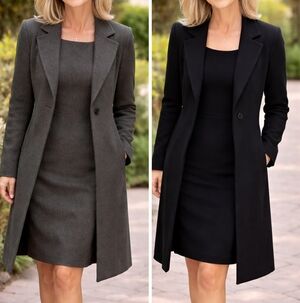 Classic Long Single-Button Coat With Sleeveless Dress - Size 12 Black